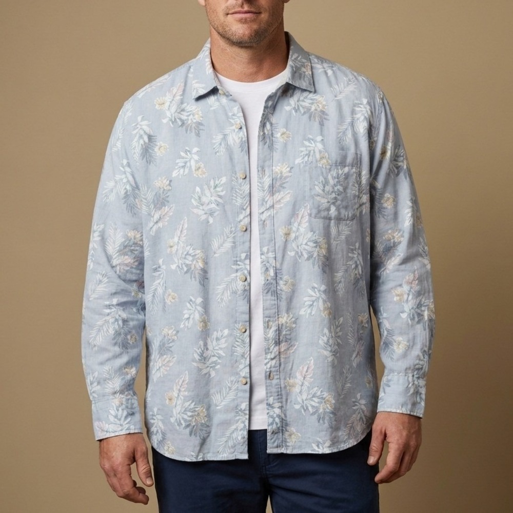 TOMMY BAHAMA Mens Button Down Shirt XXXL Blue Cotton Tropical Coastal Corduroy